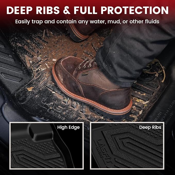 LASFIT Floor Mats for Ford Explorer 2015 2016 2017 2018 2019 7 Seater | All Weather TPE Car Floor Liners Custom Fit for Front, Rear and 3rd Row Bench Seat SUV Easy-Clean Accessories, Black 4pcs - Image 2