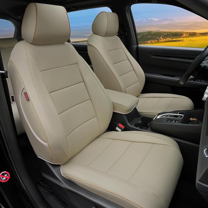 Lolcar CRV Seat Covers Custom Fit for Honda CRV 2023 2024 2025 2026 Leather Car Seat Cover Full Set for Trucks SUV,Waterproof Car Seat Cushion,Faux Leather （Beige） by LOLCAR