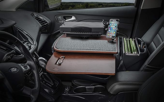 AutoExec AE-GMCD-PI-PM-PS-21M GripMaster Car Desk for Your Vehicle Workstation and Mobile Office, Mahogany with 400 watt Power Inverter, Phone Mount and Printer Stand - Image 2
