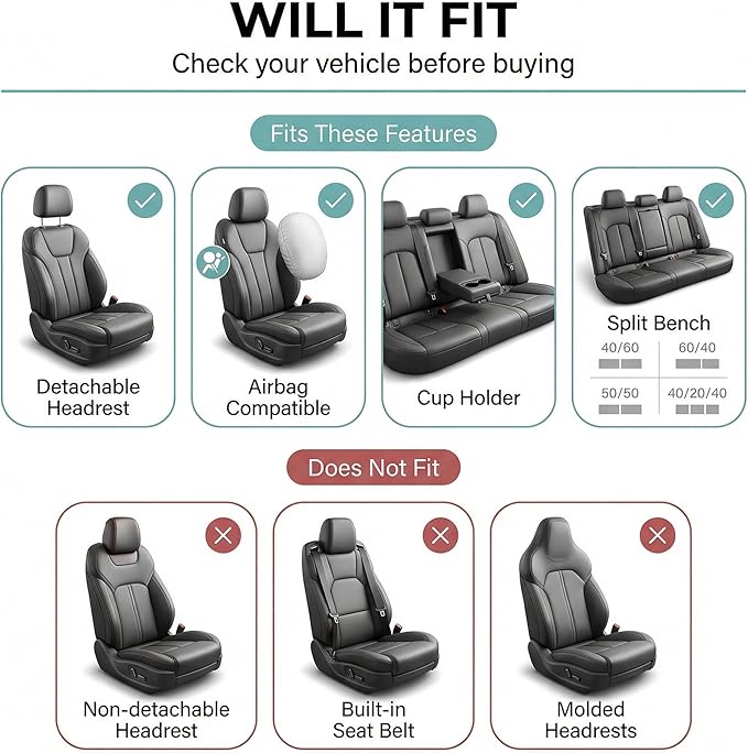 FH Group Car Seat Covers Trendy Elegance Blue Full Set Automotive Seat Covers, Airbag and Split Rear Combo Non-Slip Dash Grip Pad Universal Fit Interior Accessories Cars Trucks SUV Car Accessories - Image 2