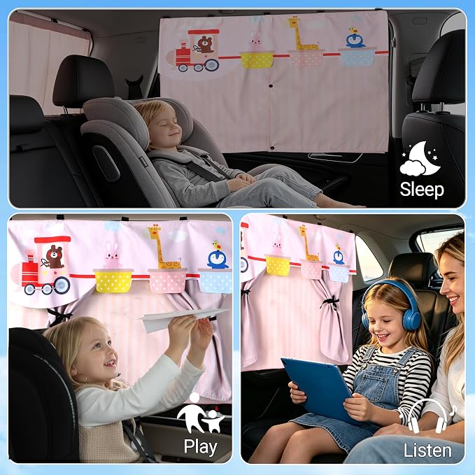 Magnetic Car Window Shades for Baby 1 Pack Cartoon Sun Shade for Side Window Double Layer UV Protection No Suction Cups Required Car Curtains for Toddlers, Fits Most SUVs & Sedans (Pink) - Image 3