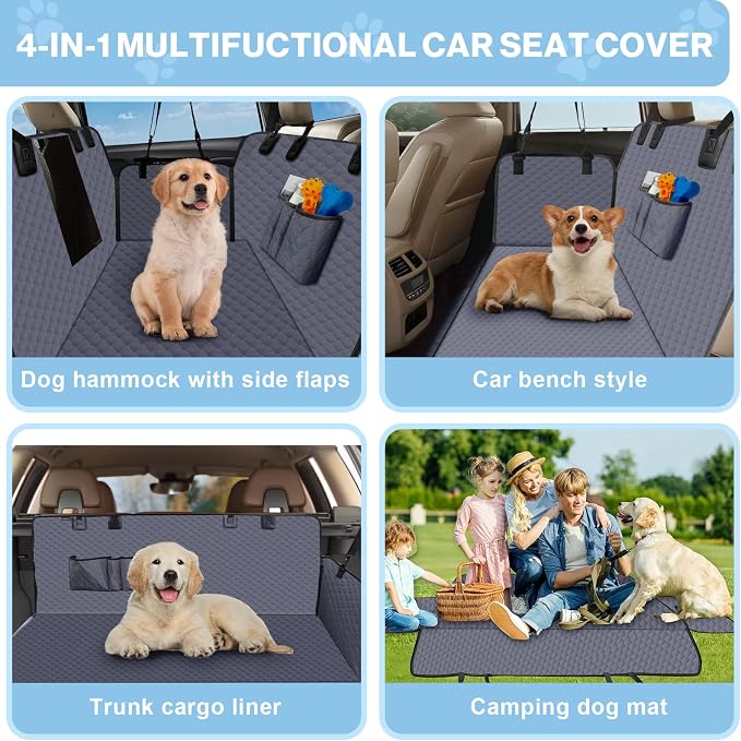 ZRRAJOY Dog Car Seat Cover for Back Seat, Waterproof Protector with Side Flaps, Scratchproof Hammock, Non-Slip Bottom for Cars/Trucks/SUVs (Grey) - Image 5