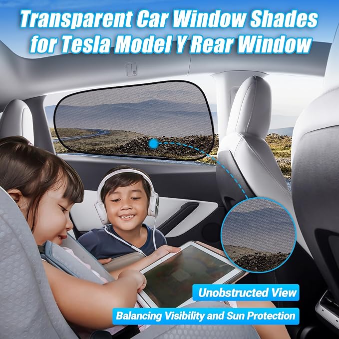 ZATOOTO Tesla Model Y Window Shades for Rear Window,Clear View | Transparent Static Cling Film, Blocks 90% UV & Heat, No Adhesive, Easy Install, Enhanced Visibility, Interior Protection - Image 2