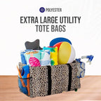 Extra Large Utility Tote Bag - Oversized Collapsible Reusable Wire Frame Rectangular Canvas Basket With Two Exterior Pockets For Beach, Pool, Laundry, Car Trunk, Storage - Leopard - Image 8