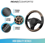 Road Comforts Leopard Steering Wheel Cover for Women, Cute Anti-Slip Microfiber Leather, Universal Fit 14.5-15 Inch Round Steering Wheel - Black - Image 6