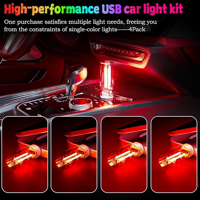 4 PCS USB Touch Dimmable Retro Glass Bottle Car Night Light | Portable design, 4 Red, fits car interior, bedroom, hallway, indoor outdoor decor - Image 2