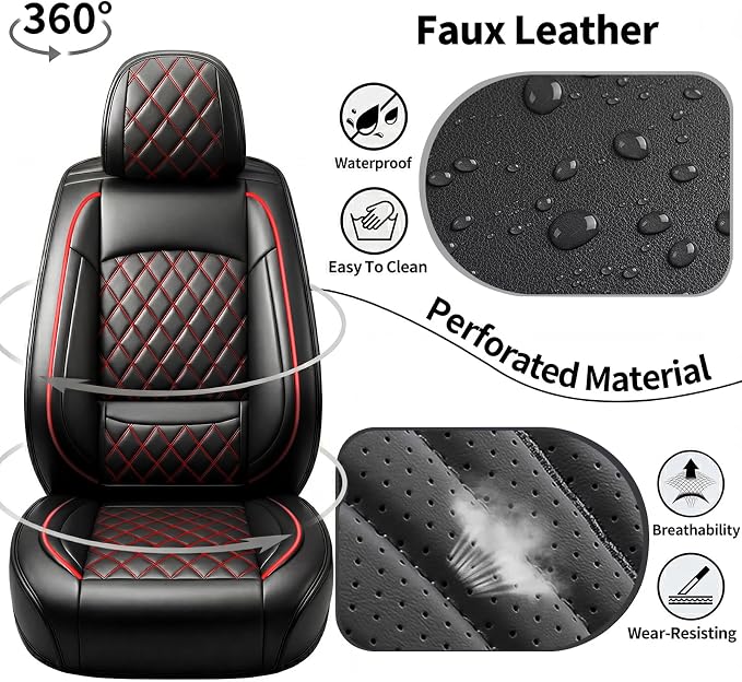 for Subaru WRX 2015-2025 2026 Car Seat Covers, Front Pair, Redline | Luxury Full Coverage Leather Seat Protectors, Waterproof Breathable, Non-Slip, Easy to Install, Airbag Compatible, All-Season - Image 3