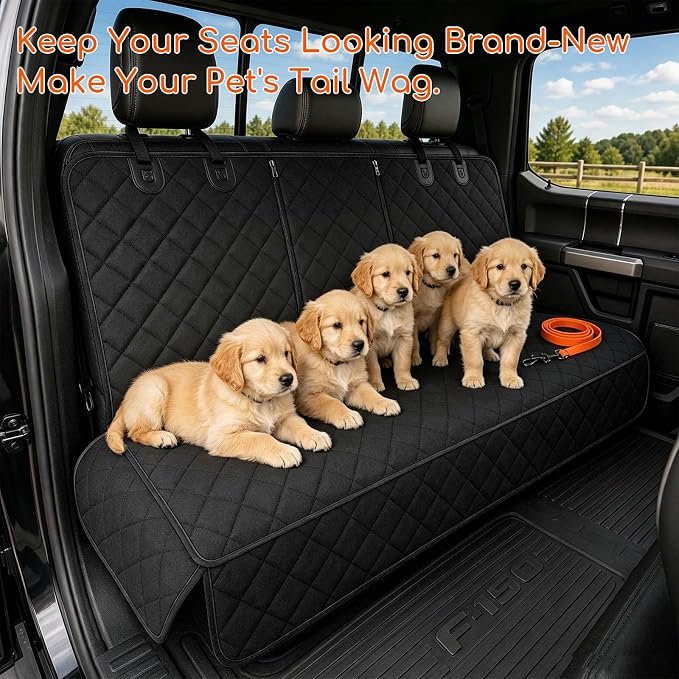 Car Back Seat Cover, Waterproof Non-Slip Pet Rear Seat Protector with Side Flaps, Scratchproof Oxford Cloth Pet Bench Backseat Cover for Most Vehicles, Car Accessories (Black) - Image 6