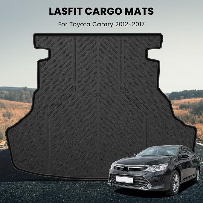 LASFIT Cargo Mat for Toyota Camry 2015-2017 (Only Fit Gas, Not Fit Hybrid) | Not Fit Hybrid, All Weather Custom Fit Anti-Slip Pet Friendly Easy Clean TPE Trunk & Backrest Mats for 7th Gen Camry, Black - Image 6