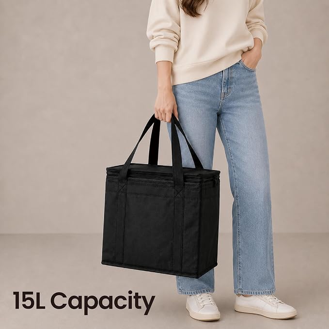 NZ home Insulated Food Bag, Portable Cooler Tote (Medium, Black, 1 Pack) | Thermal bag, For cold and hot food, Soft sided cooler, Heavy duty 3-layered tote, Grocery shopping, Beach or travel bag - Image 6