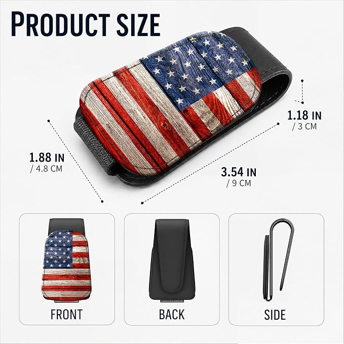 Leather Magnetic Sunglass Holder for Car Sun Visor, Cute Eyeglass Ticket Card Hanger Clip, Universal Auto Interior Accessories for SUV Pickup Truck, USA Flag - Image 3