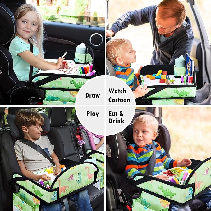 Car Seat Tray,Toddler Road Trip Essentials With Drawing Kit | Road Trip Essentials Accessories Lap Tray with iPad Holder Stand & Dry Erase Board as Travel Gifts for Kid,Green - Image 8
