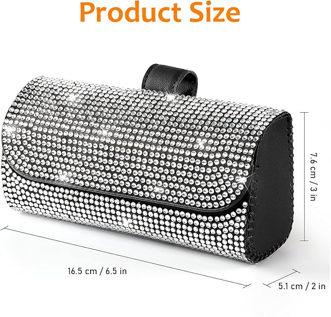 Accmor Bling Sunglasses Holder for Car Sun Visor, Sparkling Eyeglasses Car Visor Clip Storage Glasses Organizer Case, PU Leather Auto Sunglass Holder Protective Box for Truck, SUV, RV (White) - Image 2