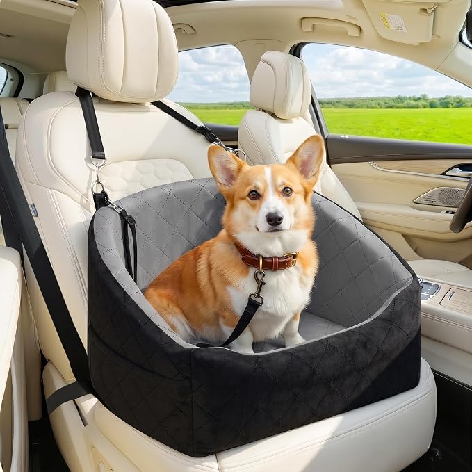 Dog Car Seat for Small Dogs Up to 30 Lbs, Pet Travel Safety Bed for Puppy Cat, Fits in Front/Back Seat, Anti Slip Base, Fully Detachable Washable with 2 Safety Tether(Light Gray-Black) - Image 7