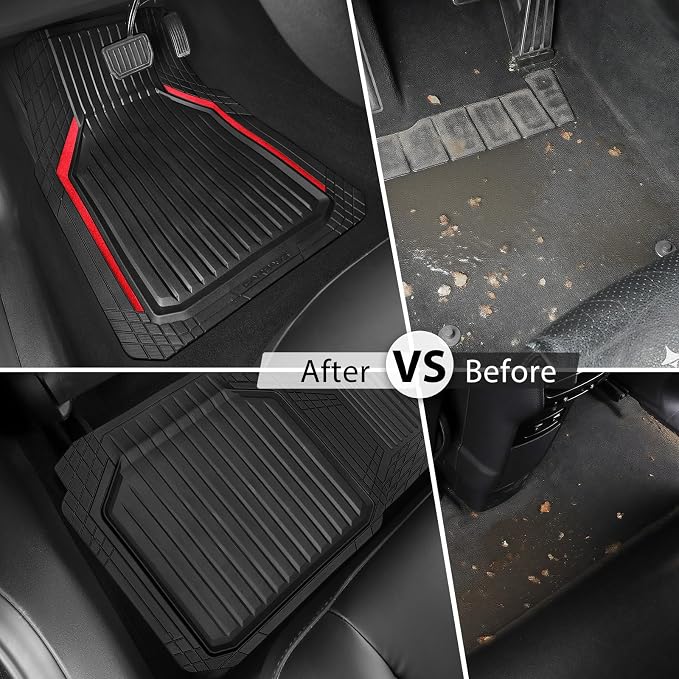 CAR PASS Heavy Duty Rubber Floor Mats for Car, Waterproof Liner Deep Dish Car Mats Full Sets, Universal Trim to Fit for SUV Truck Sedans Vans, All Weather Automotive Floor Mats 3pcs, Black Red - Image 6