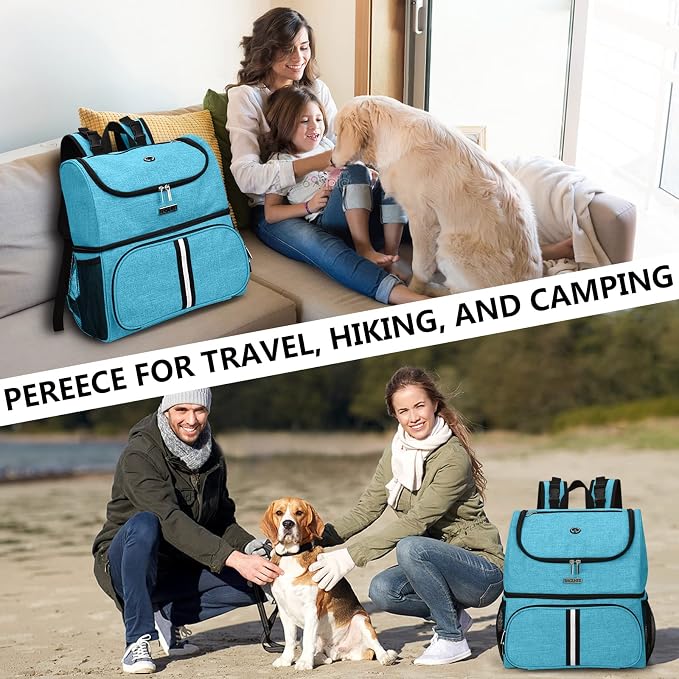 BAGLHER Pet Travel Bag, Double-Layer Pet Supplies Backpack (for All Pet Travel Supplies), Pet Travel Backpack with 2 Silicone Collapsible Bowls and 2 Food Baskets Sky Blue - Image 7