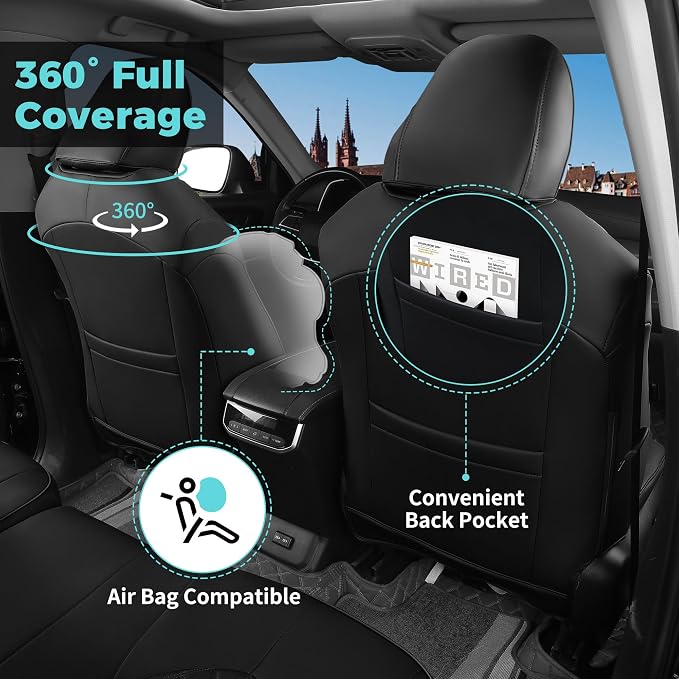 Custom Seat Covers for Toyota Highlander 2020-2024 8 Seats Black | faux leather, 2nd row 40/60 split bench, waterproof, breathable, airbag compatible, stain resistant, easy install - Image 2