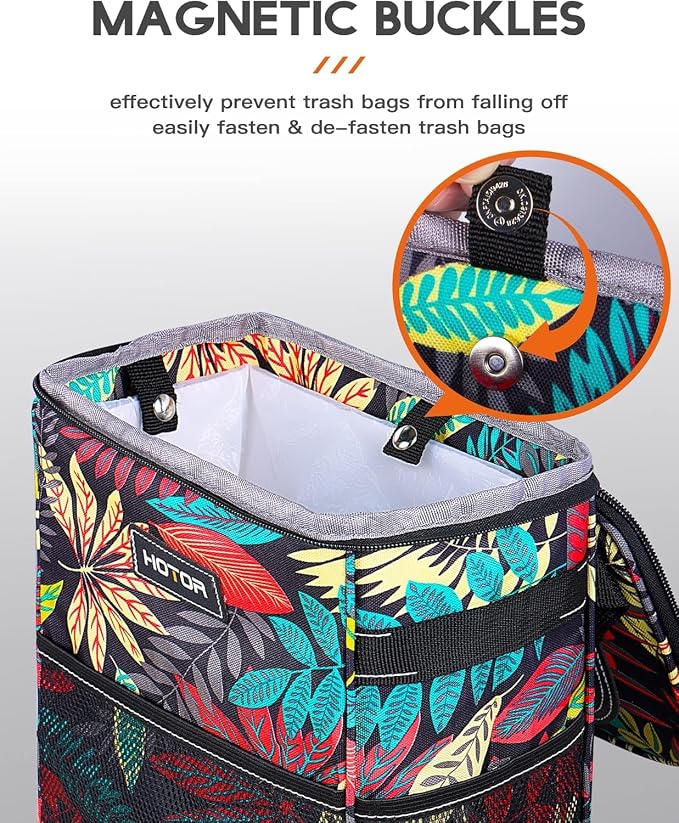 HOTOR Car Trash Can, Compact Waterproof Organizer, Leak-Proof Bin, 2-Gallon | Autumn Leaves, Multifunctional Car Accessory with Adjustable Straps & Magnetic Snaps for Interior Car Storage - Image 3