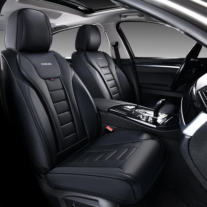 Coverado Car Seat Covers, Front Covers for Cars, Car Seat Cover Front Seats, Automotive Seat Cover, Waterproof, Leather Car Seat Cushion, Universal Interior Covers Seat Protectors for Most Cars by COVERADOAUTO