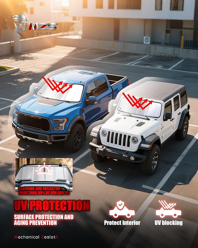 MZS Windshield Sun Shade Compatible with Forester 2019-2025 | 6-Layer Heat Insulation, 99% UV Blocking, Keeps Interior Cool, Full Coverage Visor, Foldable Car Window Sunshade, Storage Bag - Image 3