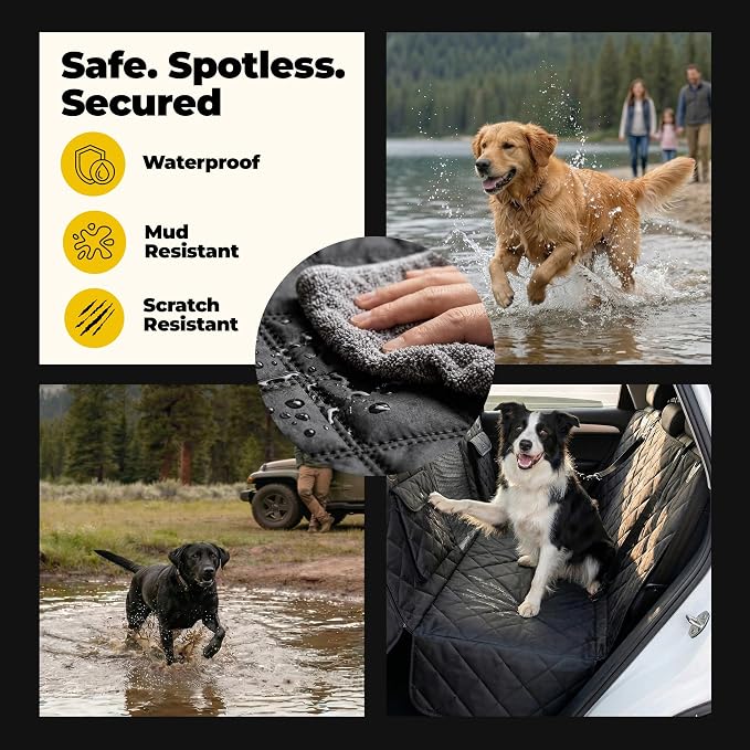 Pryze Dog Car Seat Cover for Back Seat with Mesh Window & Side Flaps | 100% Waterproof Dog Hammock for Cars Trucks & SUVs | 600D Heavy Duty Scratch Proof Nonslip | Easy Install & Machine Washable - Image 2