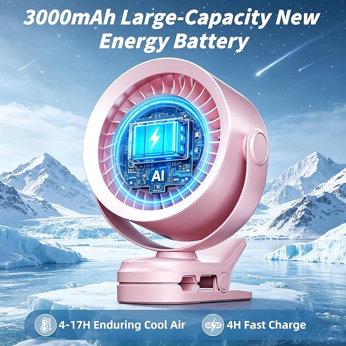 Portable Clip on Fan, Rechargeable USB Desk Fan with Turbo Airflow, 100 Speeds LED Display, 360° Rotation, Small Quiet Battery Powered Fan for Stroller Outdoor Travel Camping Golf Cart, Pink - Image 7