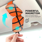 Leather Magnetic Sunglass Holder for Car Sun Visor, Cute Eyeglass Ticket Card Hanger Clip, Universal Auto Interior Accessories for SUV Pickup Truck Basketball Texture - Image 3