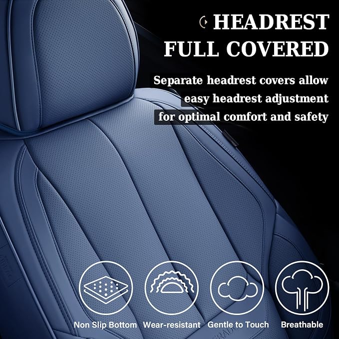 Coverado Car Seat Covers Full Set, Seat Covers for Cars, Car Seat Covers Front Seats and Back Car Seat Protector Waterproof, Leather Car Seat Cushion Universal Fit for Most Cars Blue - Image 5