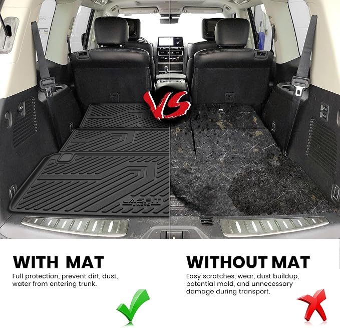 LASFIT Cargo Mats for Nissan Armada 2017-2024 / Infiniti QX80 2011-2024 | All Weather TPE Custom Fit Cargo Trunk Mat & Backrest Mats Accessories, Black - Image 3