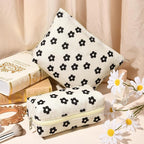 SOIDRAM 2 Pcs Makeup Bag Large Cosmetic Bag Toiletry Bag Makeup Pouch Travel Bag Organizer Cute Makeup Brushes Aesthetic Accessories Storage Bag for Women Black Floral Corduroy - Image 5