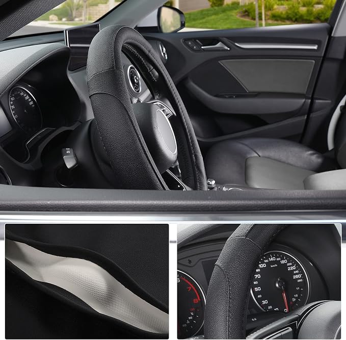 SEG Direct Car Steering Wheel Cover for Prius Civic Model 3 / Y 14"-14.25" | Small Size 35.5-36 cm for Camaro, Microfiber Leather, Anti-Slip Comfortable Grip, Auto Interior Accessories, Black - Image 3