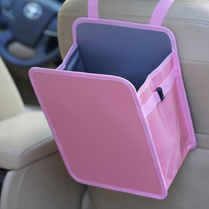 Ginsco 3 Gallons Open-Top Car Trash Can, Large Capacity Hanging Car Trash Bag with Water-Proof PEVA Liner, Stand Car Trash Bag Foldable Car Storage Bag for Cars SUV Truck (Pink) by Ginsco