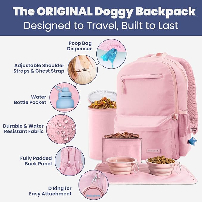 Rubyloo Dog Travel Backpack for Supplies - Dog Diaper Bag with Travel Bowls | 2 BPA-Free Bowls; Food Container & Treat Pouch; Placemat; Laptop Sleeve; Poop Bag Dispenser, Hiking, Camping & Road Trips, - Image 2