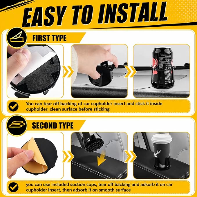 2PCS Car Cup Holder Insert,Anti-Shake Cup Holder Inserts for Car with Adaptive Clamping Arm & Suction Cups Mount,Universal Cupholder Insert for Cars Fits Most Trucks SUVs - Image 6