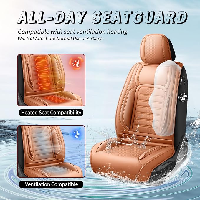 Fit Corolla Car Seat Covers for Toyota Corolla 2000-2025 2026 -Premium Leather, Waterproof，Breathable，All-Weather Seat Cushion Protecto & Airbag Compatible, Full Set Brown - Image 4