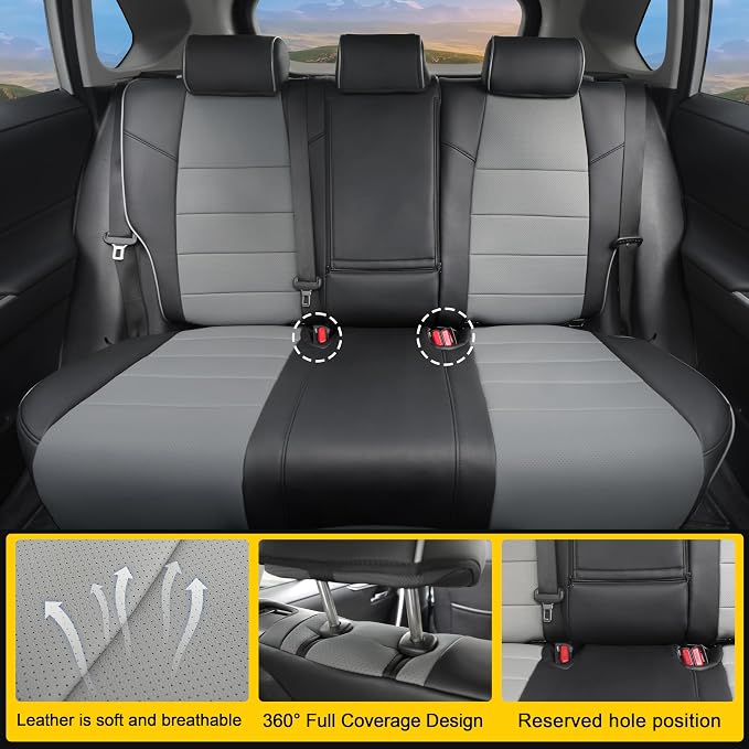 Lolcar Rav4 Seat Covers Custom Fit for Toyota Rav4 (for Hybrid) 2019-2025 LE,XLE,XLE Premium,Limited,Woodland Edition, Leather Truck Seat Cover Full Set for SUV,Faux Leather(Black/Gray) - Image 5