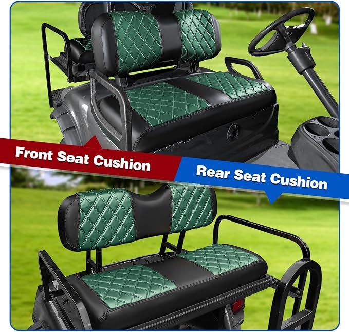 NOKINS Golf Cart Seat Covers 4 Piece Fits Yamaha Drive G29 /Drive2 | Front and Rear Seat Vinyl Covers, Golf Cart Accessories, No Staples(Dark Green&Black) - Image 4