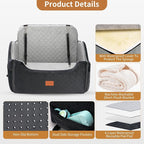 XEEP Dog Car Seat for Medium & Large Dogs Up to 55 lbs, Memory Foam | 2-in-1 Design, Includes Blanket & Urine Pad, 2 Height-Adjust Cushions, Two Safety Tethers, Machine Washable Cover(Black/Grey) - Image 4