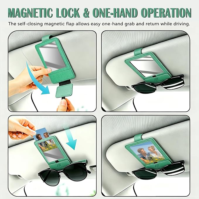 Magnetic 2-in-1 Sunglass & Photo Holder for Car Visor, Leather Anti-Slip No-Fall No-Slide, Fits SUV Truck RV - Image 4