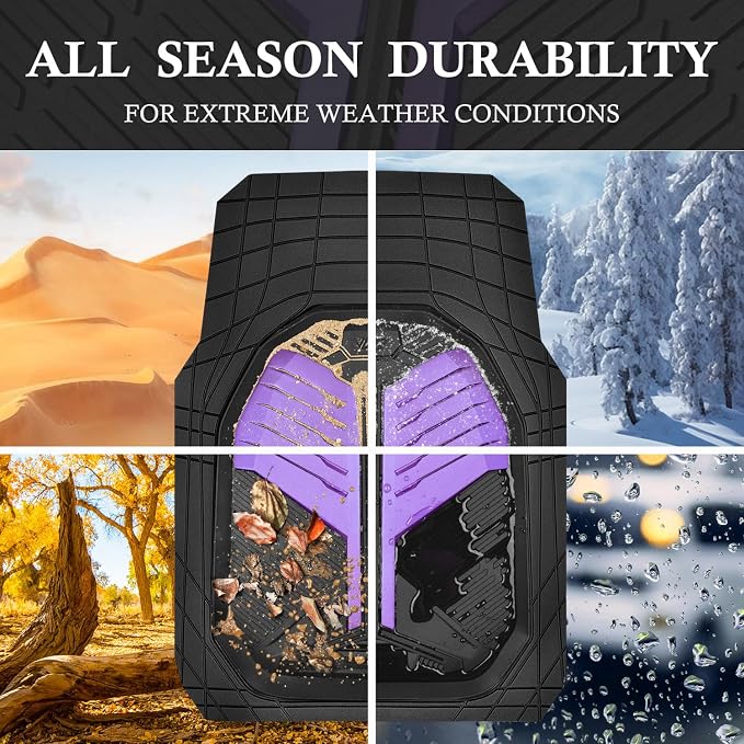 CAR PASS Heavy Duty Rubber Car Mats, Deep-Dish Car Floor Mats All Weather, Universal Two-Tone Trim-to-Fit for SUVs Trucks Sedans, Waterproof Anti-Slip, 3 Pieces V12 Black and Metallic Purple - Image 3