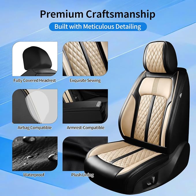 Fit CX-90 Seat Covers Custom Fit for Mazda CX-90 2024-2026, Front Pair | Premium Leather Full Coverage Protector, Waterproof, Breathable, Scratch Resistant, Easy Wipe, Airbag Compatible, Black+Beige - Image 7