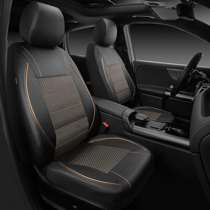 CAR PASS Piping PU Leather Car Seat Cover Full Set,Inside Zipper Design and Reserved Opening Holes,Airbag Compatible,Universal FIT for Car, SUVs,Van,Small Trucks（Full Set, Black & Gold） - Image 2