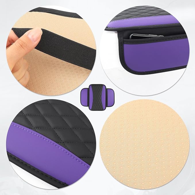 Leather Car Center Console Cover with Side Pockets,Stylish Car Decorations Interior Armrest Cover for Car Seat Organizer,Universal Center Console Protector Fit Car SUV Truck (Purple) - Image 4