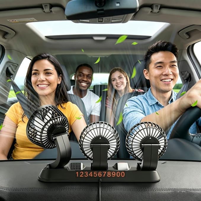 USB 3-Head Car Cooling Fan, 360° Rotation Dashboard Fan with 2 Speeds, Portable Air Cooler for SUV RV Truck Sedan Office Desk, 5V USB Powered for Power Bank Laptop - Image 7