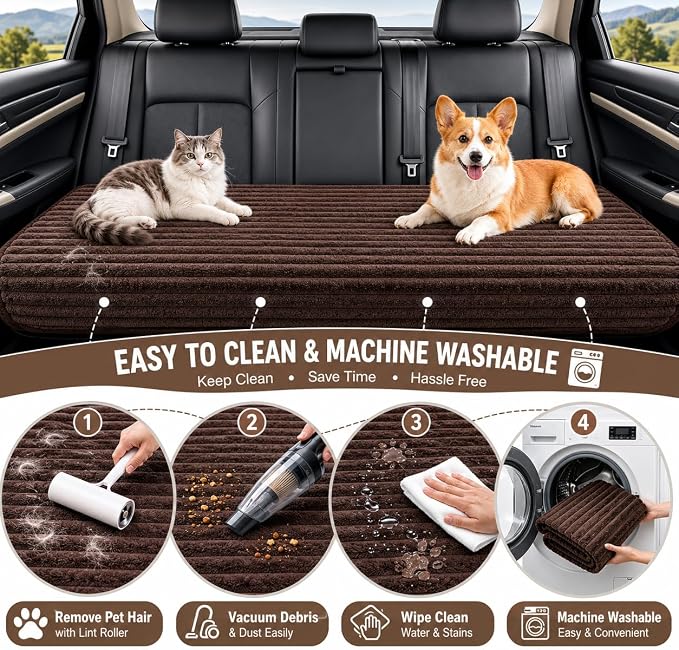 Dog Car Back Seat Bed Waterproof Non Slip Washable Pet Cover | Ultra-soft plush flannel pad soothes pet joint discomfort Vacuum compressed, heavy duty tear-resistant fabric(Brown) - Image 4