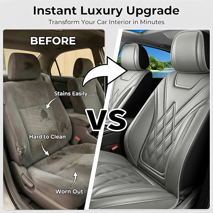 Car Seat Covers Compatible with GMC Yukon 2007-2025 2026 - Full Set 5 Seats Luxury Leather All-Weather Seat Cushions & Protectors, Waterproof & Breathable, Airbag Compatible (Gray) - Image 5