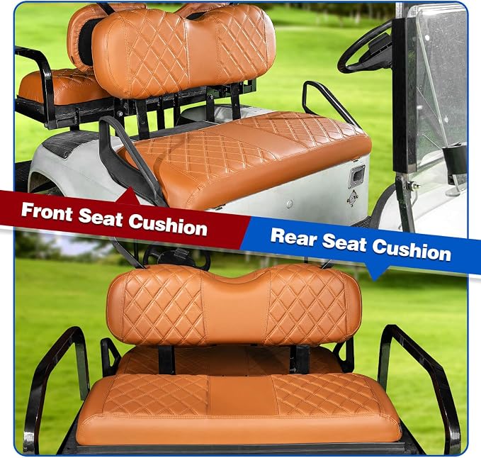 NOKINS Golf Cart Seat Covers 4 Piece Fits EZGO Freedom TXT-T48 2014+ | Front and Rear Seat Vinyl Covers, Golf Cart Accessories, No Staples(All Brown) - Image 4