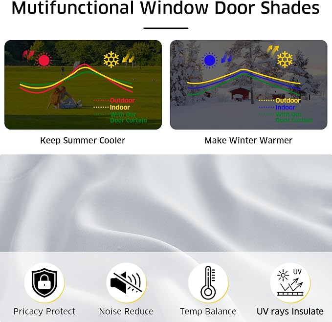NICETOWN Greyish White Magnetic Blackout No Drill French Door Curtain | Thermal Insulated Short Curtain Blinds, Tie Up Roman Shade, Front Sidelight Curtains for Window Glass 24" W x 48" L, 1 Panel - Image 5