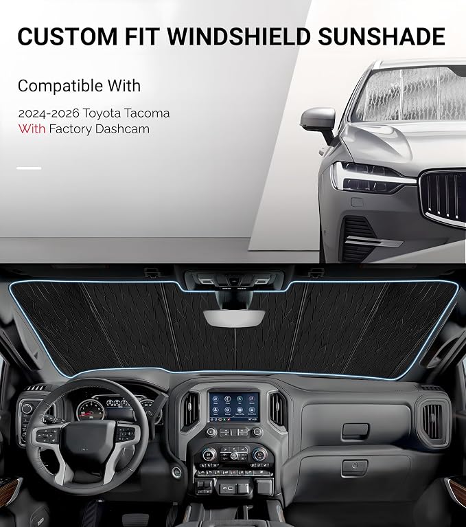 Pigenius Windshield Sun Shade for Toyota Tacoma 2024-2026 with Factory Dashcam, Front Window Sunshade - AstraGuard - Image 2