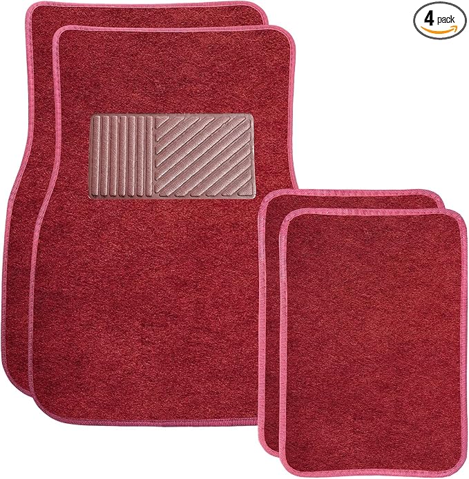 4PCS Car Floor Mats, Waterproof Non-Slip Car Floor Liners with Safety Heel Pad, All-Weather Wear-Resistant Mats Heavy Duty Universal Carpets for Truck SUV Van Sedan (Wine Red) by Unknown